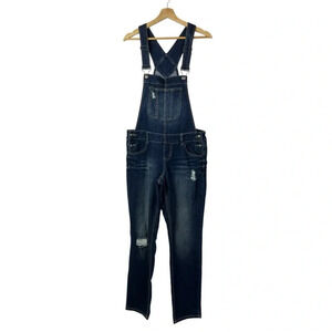 Blue Spice Dark Blue Denim Distressed Straight Leg Overalls 9